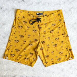 Oakley Men's Size 34 Board Shorts Swim Trunks Spellout Orange Yellow